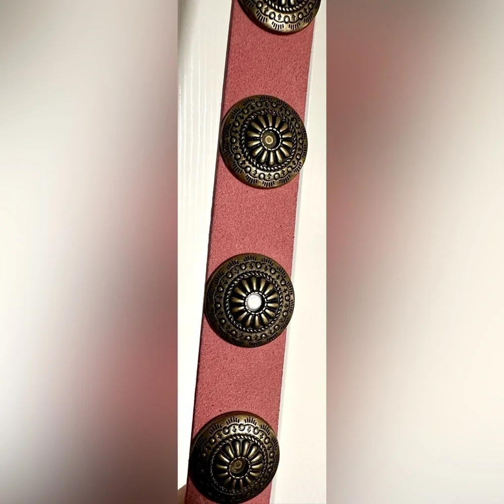 NWT Linea Pelle Suede Western Belt Pink Antique Coin Studded Rare Boho Luxe—S